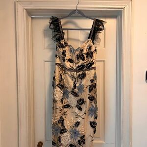Lulu's Black and Blue Floral Midi Dress